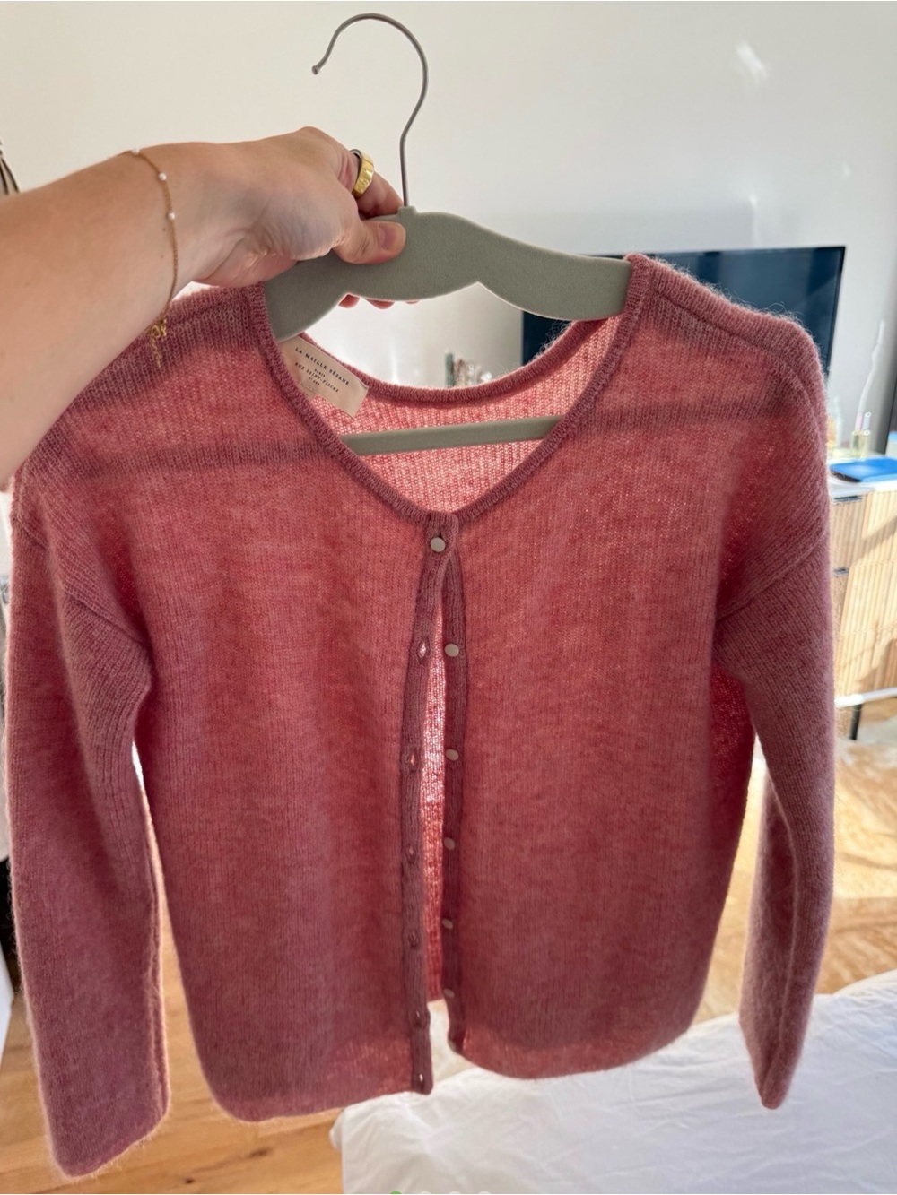 Sezane Dusty Rose Button-Front Knit Cardigan